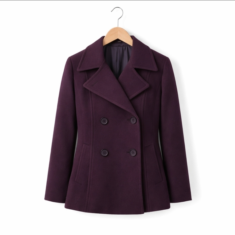 1 Madison Purple Wool Minimalist Peacoat Sz Lg